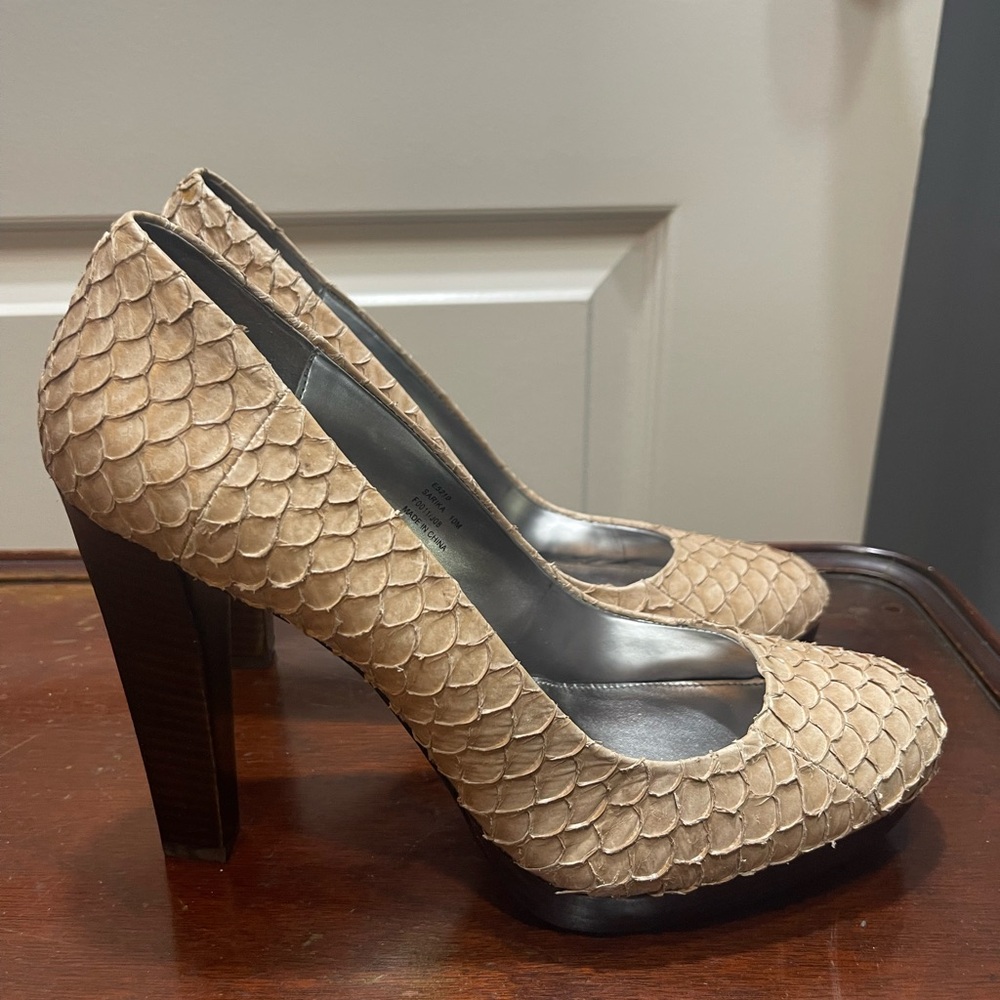 Calvin Klein Tan Textured Heels with Chunky Heel
